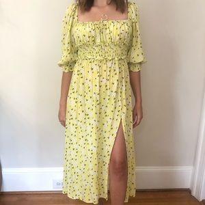 For Love and Lemons yellow floral midi. Size M.